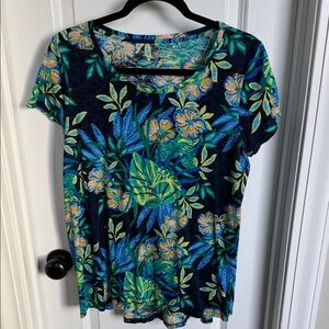 Lilly Pulitzer Blue and Green Floral Short Sleeve Top